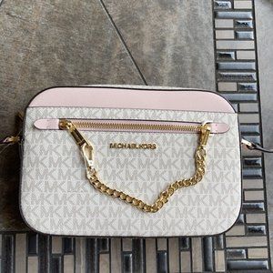 Michael Kors Jet Set Item Large East West Zip Chain Crossbody Powder Blush Multi